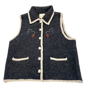 Woolrich Wool Vest Womens M Gray Grandma Embroidered Gorpcore Button Front
